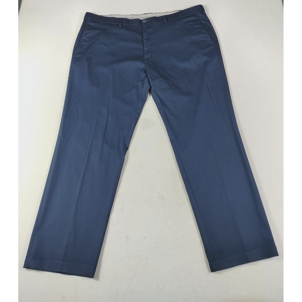 Haggar Pants Mens 42 Blue Iron Free Premium Khaki Stretch Office Casual Corpcore